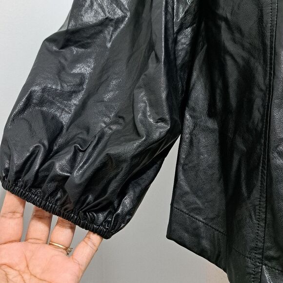 Free People Bri Babe Faux Leather Blouse Oversized Small Black NWT - Picture 9 of 14